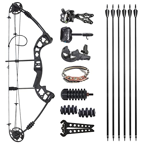 HNZMDY Bogenschießen Compoundbogen Set 30-55 lbs Compound Bogen und Pfeil Set mit Allem Zubehör Jagdbogen für Erwachsene und Jugendliche IBO 310 FPS Let Off 70 % Rechte und Linke Hand (Linke Hand) Cover