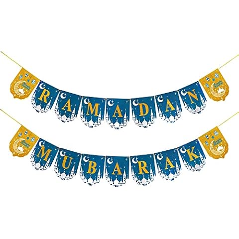Ramadan Decorations, Ramadan Mubarak Banner, Ramadan Decor for Home, Mubarak Bunting Banner Hanging Bunting Garland Party Supplies Mubarak Home Mantle Decorations for Fireplace Cover