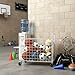 MyGift White Ball Cart with Wheels, Metal Rolling Sports Ball Storage Cage, Sports Equipment Organizer for Basketball, Football, Soccer, Volleyball