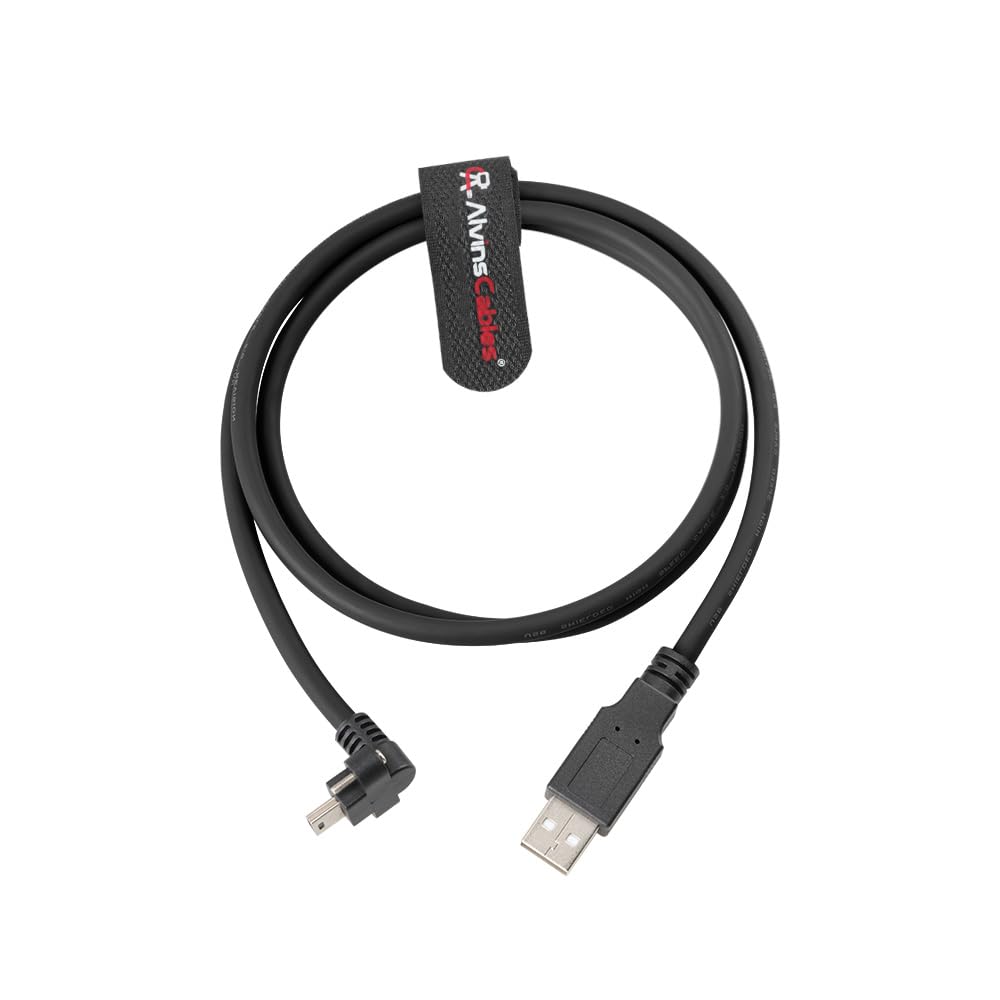 Alvin's Cables Kabel USB 2.0 typu A do Mini USB wygięty zamek dolny, podwójny rozstaw śruby 15 mm do kamery przemysłowej Daheng, ekranowany łańcuch o wysokiej elastyczności, wypukły port, 5m/16,4