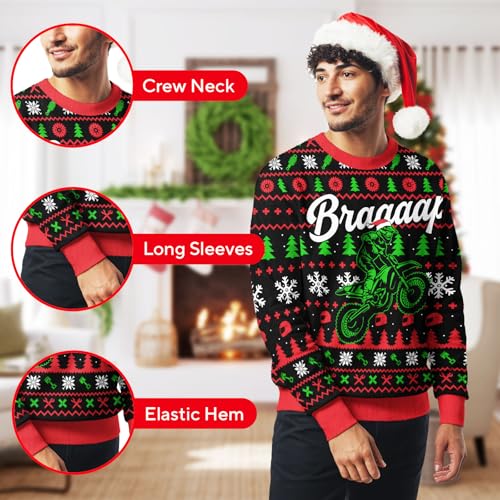 Image of 99TIMORO Motorcycle Ugly Christmas Sweater for Men and Women, Holiday Pullover Novelty Crewneck Sweatshirt, Festive Outfit Gift