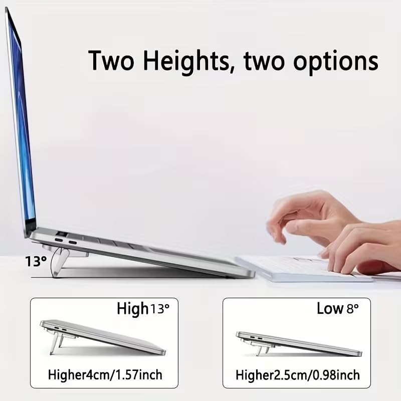 Laptop Stand Zinc Alloy Two-Speed Adjustable Portable Folding Notebook Holder Height Riser for Office Travel Home Cooling Silvery — view 5