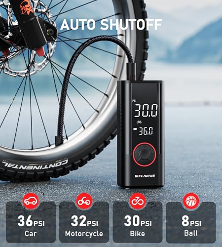 Inflavive ATJ-9666 Tire Inflator Portable Air Compressor, 150Psi Cordless Air Pump For Car Tires, Battery & 12V Dc Dual Power Electric Bike Tire Pump thumb #3