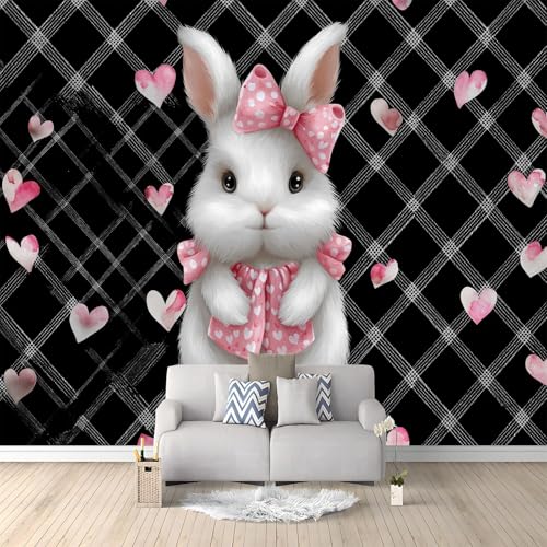 Art Papel Tapiz Fotográfico Acuarela Mariposa Animales Conejos Papel Pintado 200 x 140 cm, Art Mural De Pared Papel Pintado Negro Rosa Mural para Sala Estar Dormitorio Infantil Decoración