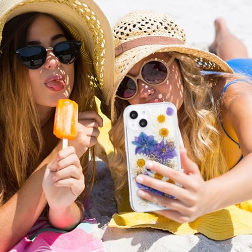 Coque iPhone 15 antichoc transparente fleurs séchées violettes mince