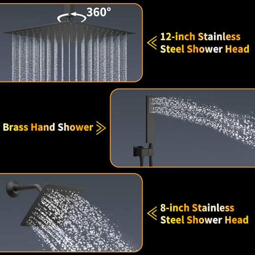 AYIVG-Dual-Rainfall-Shower-System-Matte-Black-Rain-Shower-System-Ceiling-Mounted-3-Function-Luxury-12Inch-8Inch-Shower-Head-with-Handheld-Spray-Temperature-Digital-Display-Shower-Mixer-Combo-Set