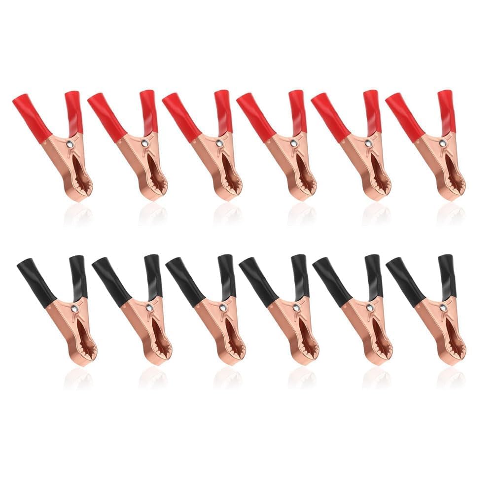 12 Pcs 50A Red and Black Metal Alligator Clips Crocodile Electrical Test Clamps Assortment Kit for Laboratory Testing, 3,15''/80MM, Plastic Hands for Laboratory Testing