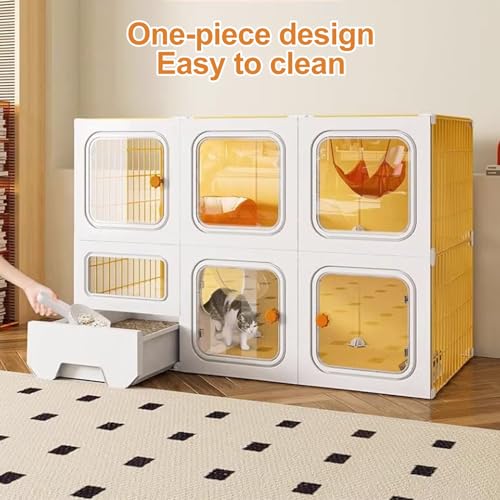 Cage d'intérieur pour chat pliable avec litière | Grand parc de jeu modulable