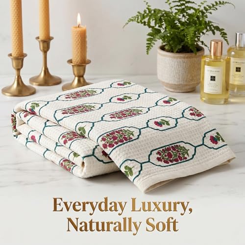 Image of Mafatlal Madhuban Bath Towel Combo Pack of 2 | 147x76 cm | 250 GSM Soft, Absorbent & Quick Dry Cotton Towels | Thai Curry & Ultramarine