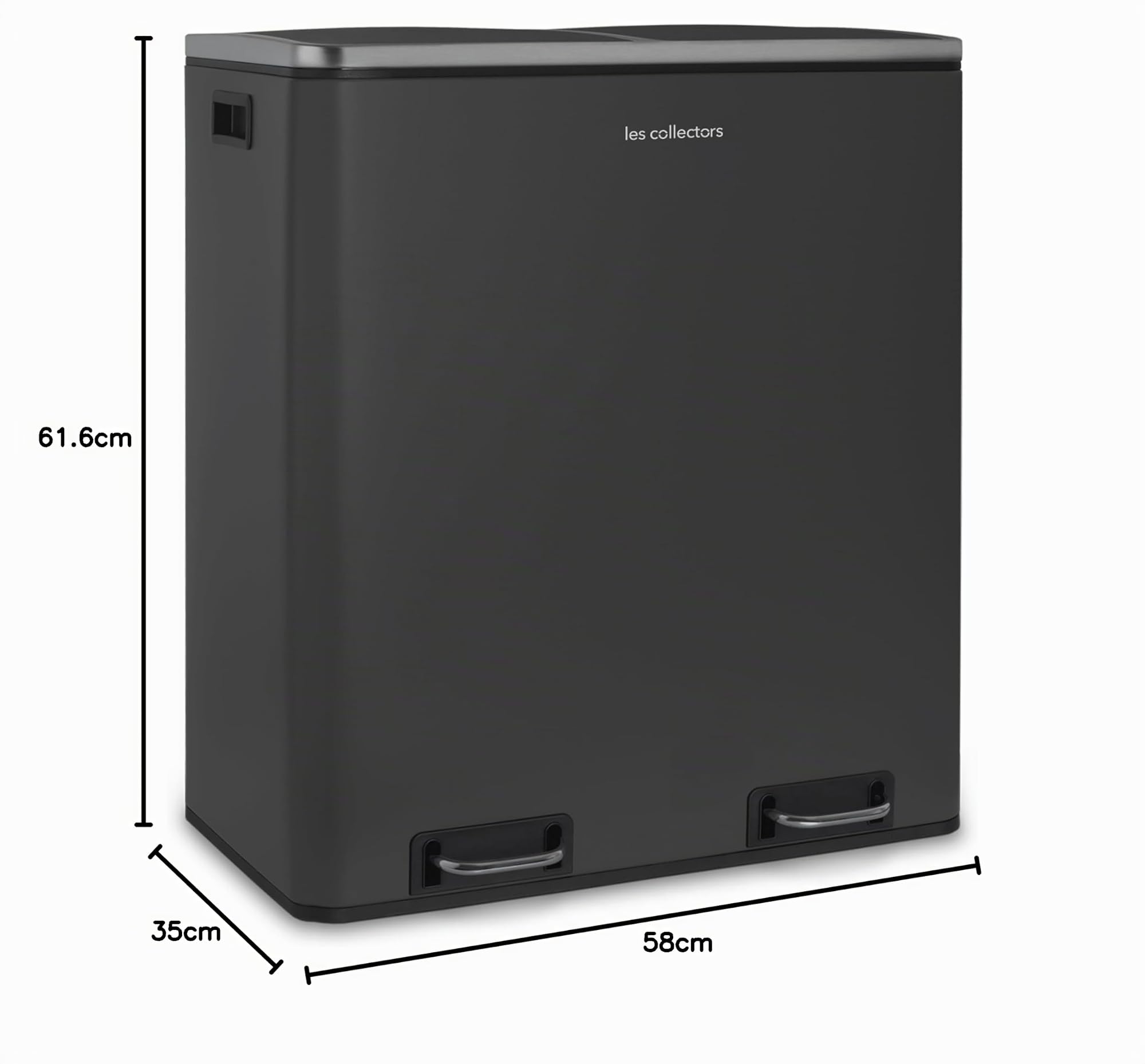 Les Collectors Cubo de basura de pedal N°916 Capacidad 60 L, 2 compartimentos 30 L, Resistente, Cocina, Cubos extraíbles, Reciclaje, Clasificación selectiva, Tapa con cierre silencioso, Gris antracita