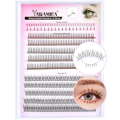 Manga Lashes Individual Cluster Lashes Natural D Curl Eyelash Extension 455pcs Bottom Lash (5-6mm) Fairy Style A Shape (10-12mm) Fish Tail (9-12mm) Mixed Pack for Spikey Lash Look by Yawamica