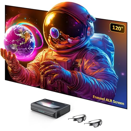 NexiGo Aurora Pro MKII Laser TV with 120 Fresnel ALR Screen and 3D Glasses 4K Tri-Color Laser UST Projector Dynamic Iris & Laser Dimming 0.21:1 Throw Ratio Dolby Vision Dolby Atmos HDR10+