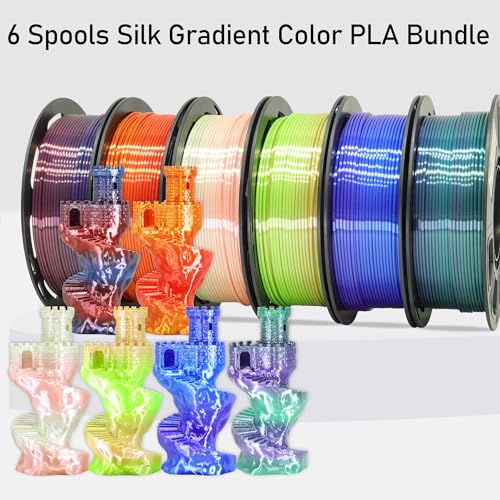 Image of MIKA3D Mixed 6 Spools Fast 2 Color Change 3D Printer Filament Bundle, It Packed with 6 Beautiful Color Change Silk PLA Filament, Each Spool 250g, 6 Spools, Total 1.5kg Silk PLA Bundle 250g X 6