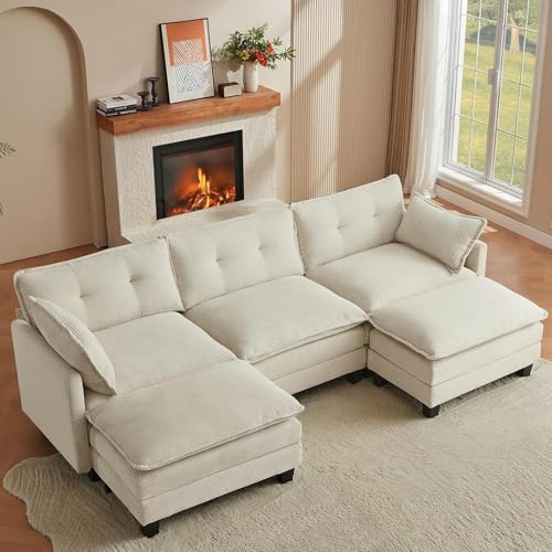 Amsleekey Modular Sectional Sofa, 111.5' U-Shaped Corduroy Comfy Sectional Couches for Living Room,...