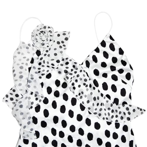 Women Sexy Backless Print Dots Flower Maxi Dress Spaghetti Strap Evening Dress2