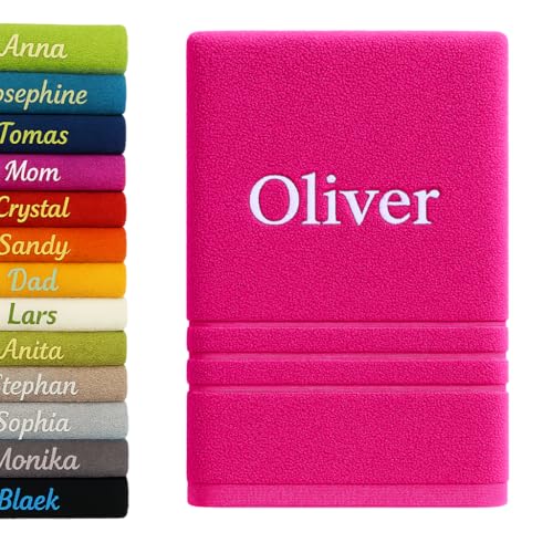 Pet-Jos Personalisiertes Badetuch mit Namen Schön Bestickt Name Benutzerdefinierte Handtuch 140 x 70 cm Badetuch Baumwolle Handtuch (Rosa)