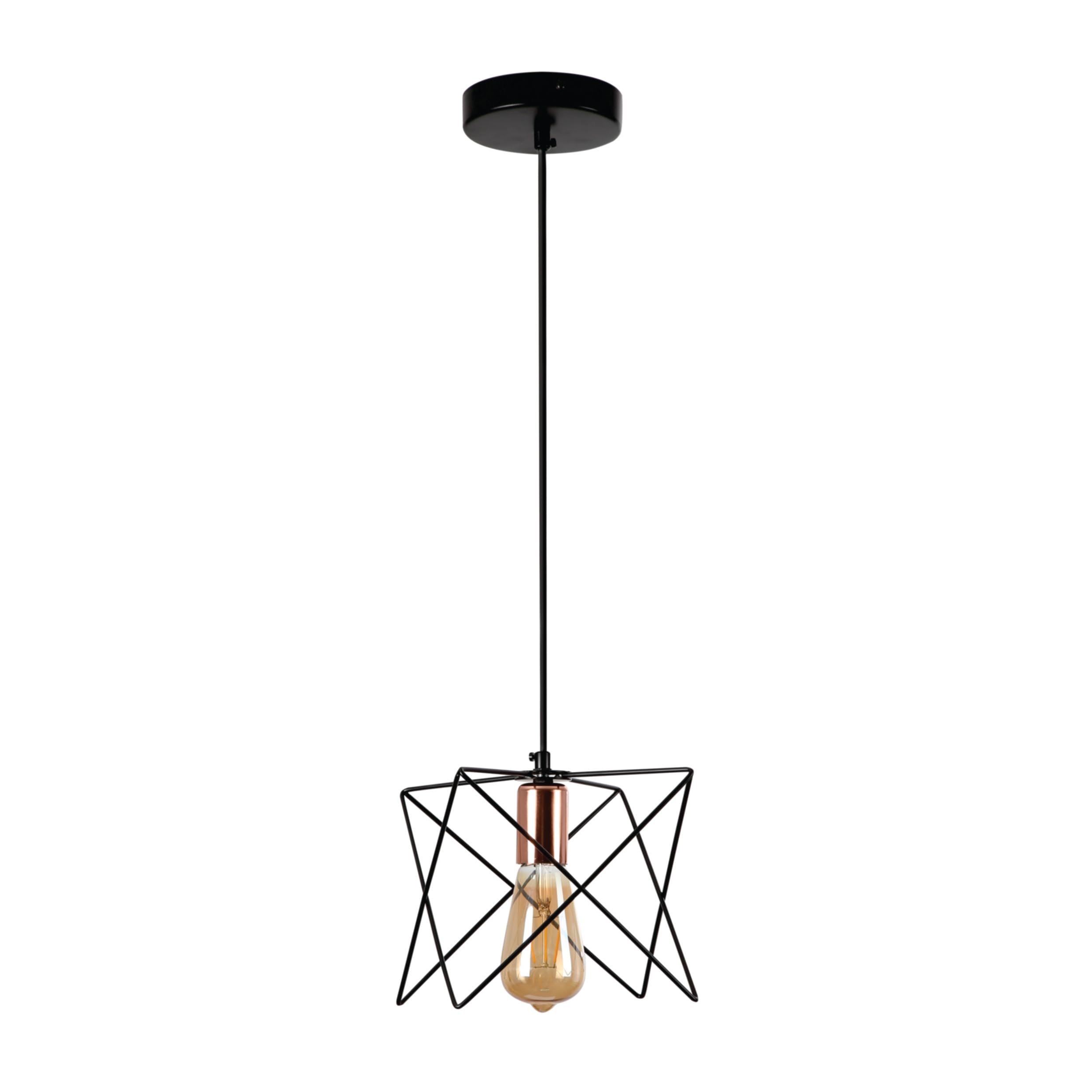 Tekled Black, Gold Star Cage Pendant Light With Rose Gold Accent And Black Metal Frame | E27 Hanging Length Adjustable Lighting Fixture | For Living Rooms Kitchen Islands Bars Cafes | 1 Lamp (Bulb Not Included)