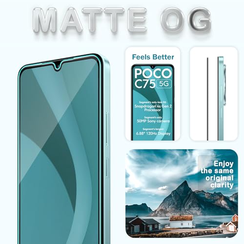 Image of ArmourPro Military Grade Matte Anti-Glare Tempered Glass Screen Protector for Poco C75 (6.88 Inch) With Installation Kit | Edge to Edge Coverage | Black (Pack of 2)