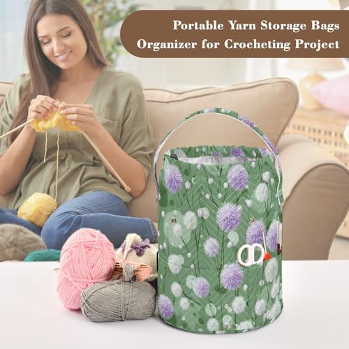 Image of Tatenale Crochet Bag Yarn Bag Knitting Project Bag with Pockets and Handle Portable Yarn Storage Organizer Tangle Free 8.3x11 InchDark Green Flowers Blooms23