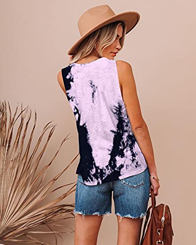 Etcyy New Womens V Neck Lace Tank Tops Tie Dye Sleeveless Basic Tops Shirt Cute Printed Loose Fit #TOP1