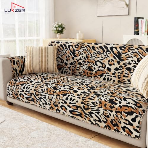Image of Lukzer 3 Seater Sofa Cover Quilted Reversible WaveEdge Ultrasonic Cut Sofa Mat with Back and Hand Rest Covers - Leopard Print - Washable Sofa Protector for Modern Living Room 180 x 150 CM /SC-220-03WB