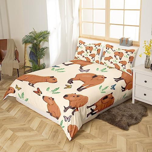 Parure de lit Capybara verte housse de couette 135x200 cm et taie d'oreiller animaux - 4