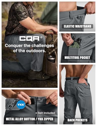Image of CQR Men's Convertible Cargo Tactical Pants, Water Resistant Outdoor Hiking Pants, Zip Off Lightweight Stretch Work Pants