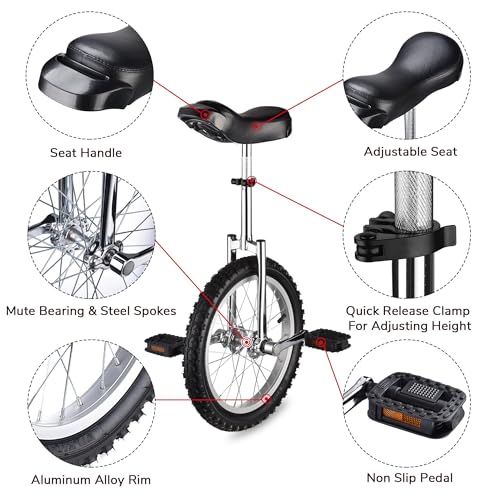 Image of AW 16 /18 /20 /24 Inch Wheel Outdoor Unicycle Adjustable Seat Exercise Bicycle | Fit Adults Kids Outdoor Sports Fitness Exercise, Various colors For Choice