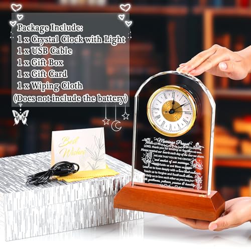 Image of Ornalrist Wedding Gifts for Couples 2026 Glass Clock with Wooden Light Base, Happy Anniversary Marriage Prayer with Inspiring Quotes, Unique Newlywed Mr and Mrs Engagement Bridal Shower Home Decor