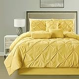 Grand Linen 7- Piece Solid Yellow Pinch Pleat Duvet Cover Set Full/Queen Size Bedding with Accent Pillows