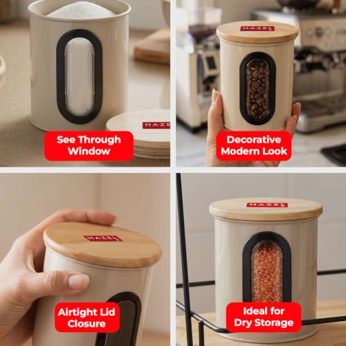 Image of HAZEL Airtight Kitchen Storage Container with Wooden Lid & See Through Oval Window 500ml