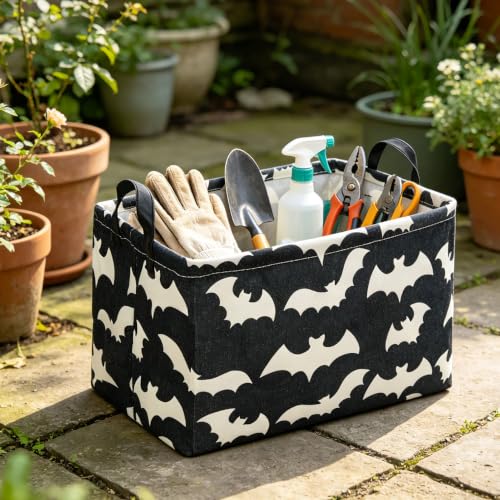 Image of Rectangle Storage Basket with Handles,Collapsible Storage Bin,Books Box,Gift Basket(Bat)