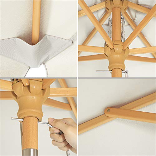 Songmics Ombrellone Da Giardino Di 2,7 M, Parasole Ottagonale Con Protezione Solare, Palo E Stecche In Legno, Inclinabile, Base Non Inclusa, Per Terrazzo Balcone Esterno, Beige GPU270M01 - 6