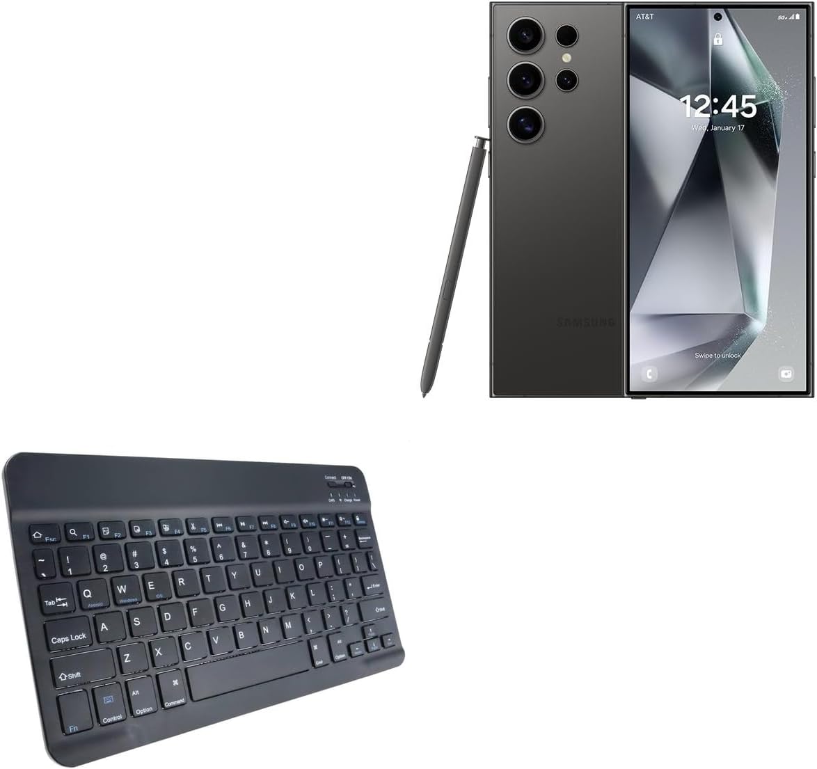 BoxWave Keyboard Compatible with Samsung Galaxy S24 Ultra - SlimKeys Bluetooth Keyboard, Portable Thin with Chiclet-Style Keys - Jet Black