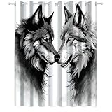 Loups Noirs et Blancs Chambre Rideau Occultant,Animaux dessinés à la Main Rideaux Oeillets,Thème la Faune Salon Draperies, Tatouage Minimaliste Panneaux Rideaux intérieurs L132 x H214cm 2 Panneaux