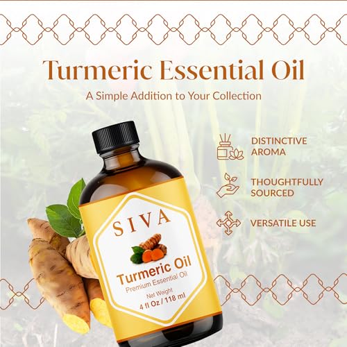 Image of Siva Turmeric Essential Oil 4 Fl Oz - for Diffuser, Skin & Hair Care - Ideal for Massage & DIY Blends- with Dropper