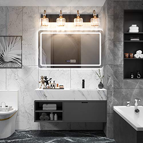Image of Ralbay LED Modern Vanity Lights Fixtures 4 Lights Black Vanity Lights Crystal Modern Matte Black Vanity Lights for Bathroom