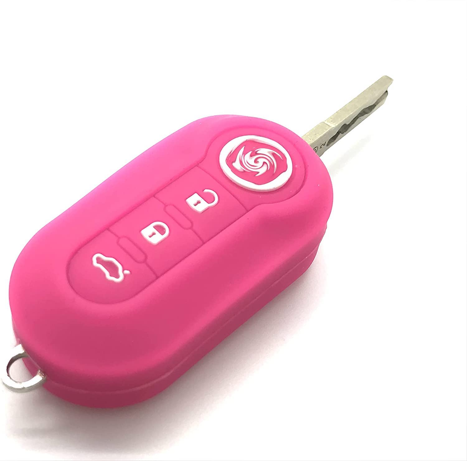 Nordecco Coque en silicone avec anneau porte-clés pour Fiat 500 500L LOUNGE Abarth Grande Punto Bravo Panda Stylo Line Dolcevita (étui rose allumé