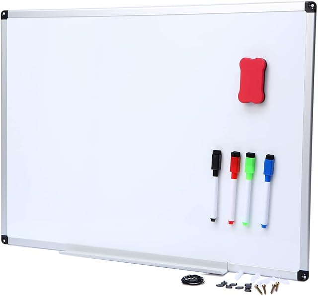 DumanAsen Magnetic Dry Erase White Board, Double Sided Magnetic Whiteboard, Thin Silver Aluminum Frame, with 4 Fine Point Marker &1 Eraser (57cm x 42cm)