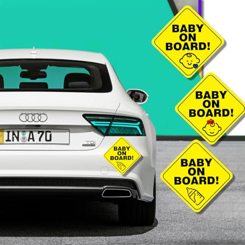 Image of 3-Pack Baby On Board Sign Magnets - Cute & Essential Baby Gift - Bright Yellow, Durable & Removable Safety Signs for Car, Truck, Van, Bumper - 5 inchx5 inch