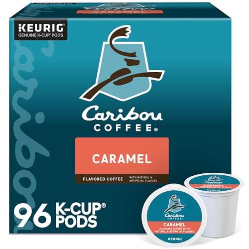 Image of Caribou Coffee Caramel Flavored Coffee, Single Serve Keurig K-Cup Pods, Medium Roast Coffee, 96-Count Box (Pack of 4)