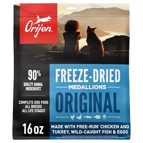 ORIJEN Grain Free High Protein Freeze Dried Dog Food & Topper Original Recipe 16oz Bag