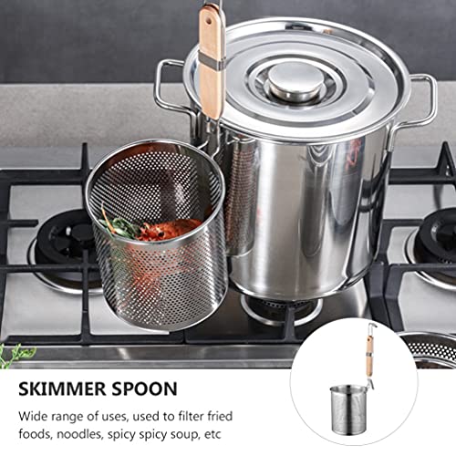 Cabilock Escorredor de malha macarrão coador de macarrão cabo de madeira de aço inoxidável colher fi