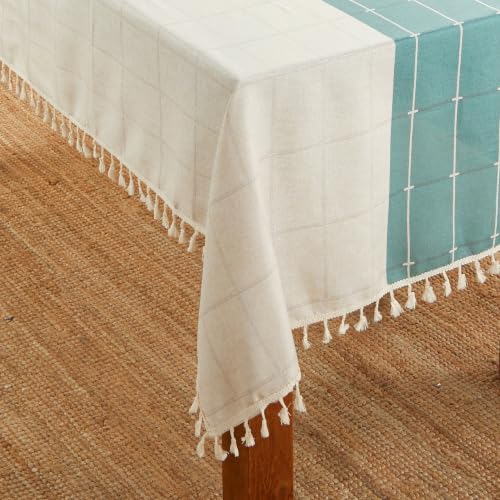 Image of Amazon Basics Tablecloth for Dining Table Cover, Microfiber Fabric Rectangle Tablecloth. 60x90 Inches 6 Seater (Teal Floral, 6 Seater)