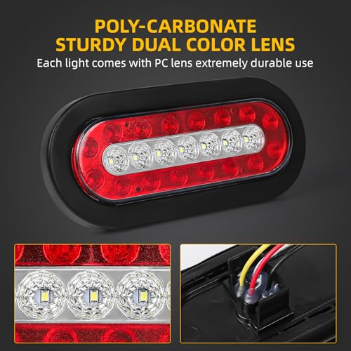 Image of 2 Pcs 6.3 Inch Oval LED Trailer Tail Lights 23 LEDs Oval 6 inch