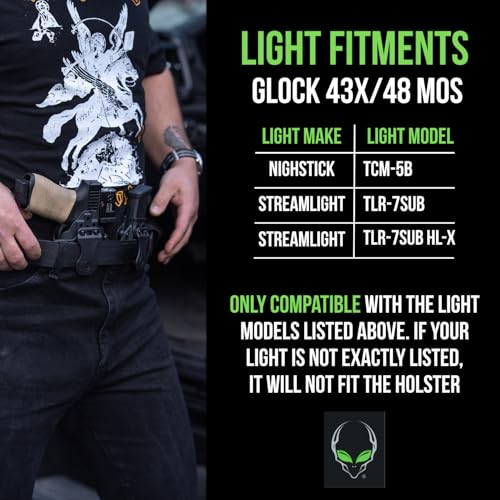 Alien Gear Photon Holster for Glock 43X MOS & 48 MOS – IWB/OWB, Right or Left Hand, Compact Light and Optic Compatible – Fits TLR-7Sub, TLR-7Sub HL-X, and Nightstick TCM-5B – Made in The USA