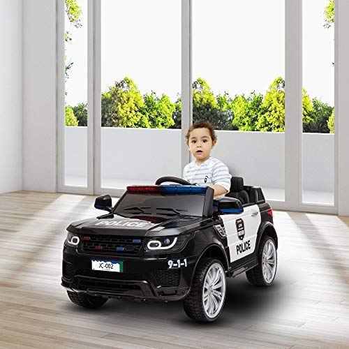 VALUE BOX Kids Ride on Car, 12V 7A Battery Powered Electric Police Truck SUV Vehicle w/ 2.4G Remote Control, Siren, Music, LED Headlights, Microphone, Double Open Doors, Safe Seat Belts - (Black) - Thumbnail 4