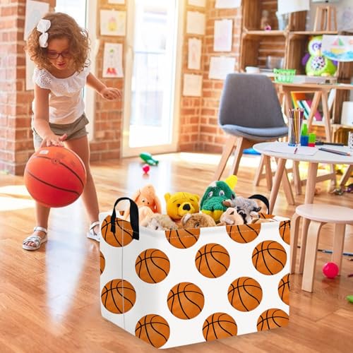 Image of FXOLCSHE Rectangular Basketball Basket,Canvas Basketball Laundry Basket,Kids Toys Storage Bin with Handles,Boys storage box,Baby hamper,Room Decor(Basketball)