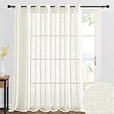 RYB HOME Sheer Door Curtains - Privacy Linen Textured Semi Sheer Curtains Grommet Light Filtering Window Covering for Living Room Bedroom Canopy Bed, W 100 x L 95 inch, 1 Pc, Natural