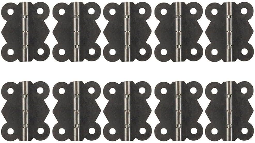 10 Pack Antique Butterfly Cabinet Hinges, Thick Zinc Alloy 90/180 Degree Small Hinge Wardrobe Closet Drawer Furniture Hardware, Bronze Finish(Bronze 180°)